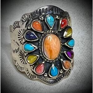 Vintage Multi-Stone Southwestern Style Ring 925 Silver Philippines Sz 9